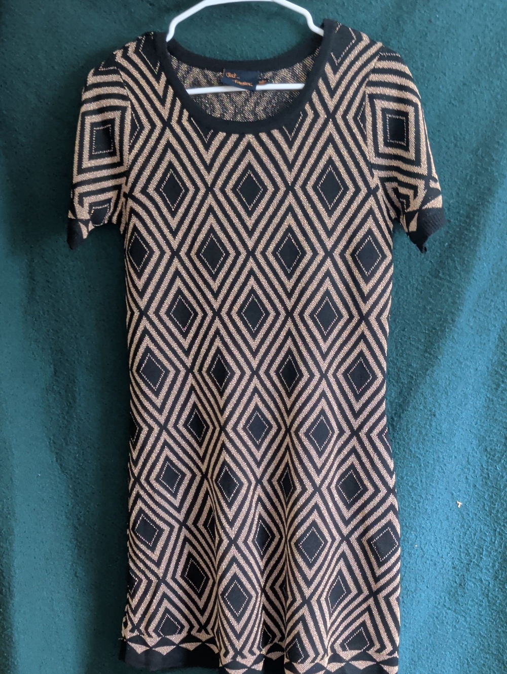 Taylor Black and Tan Geometric Knit Midi Dress